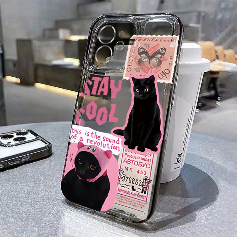 Creative Label Black Cat Transparent Phone Case For iPhone 15 16 16E 14 13 12 11 Pro Max XR X XS 7 8 Plus Soft Silicone Cover
