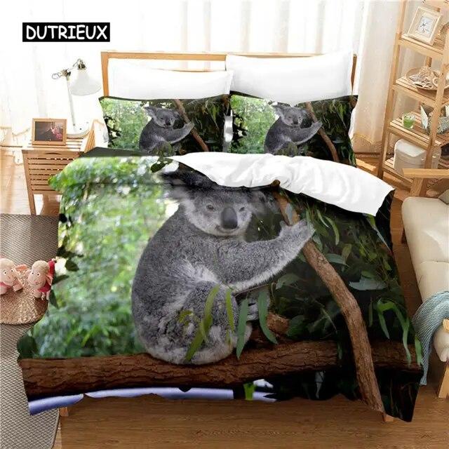 

Lovely Koala Комплект постельного белья Пододеяльник 3d Постельные принадлежности Цифровая печать Постельное белье Комплект постельного белья королевского размера Модный дизайн Комплект из трех предметов из чистого хлопка EU single(135x200cm)