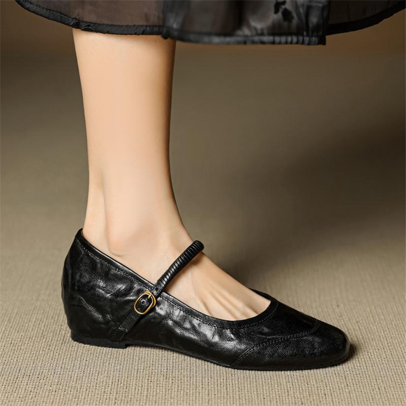Fashion New Sheep Leather Mary Jane Shoes Round Toe Shoes for Women Fashion Versatile Handmade Shoes Internal Elevation Women Pumps