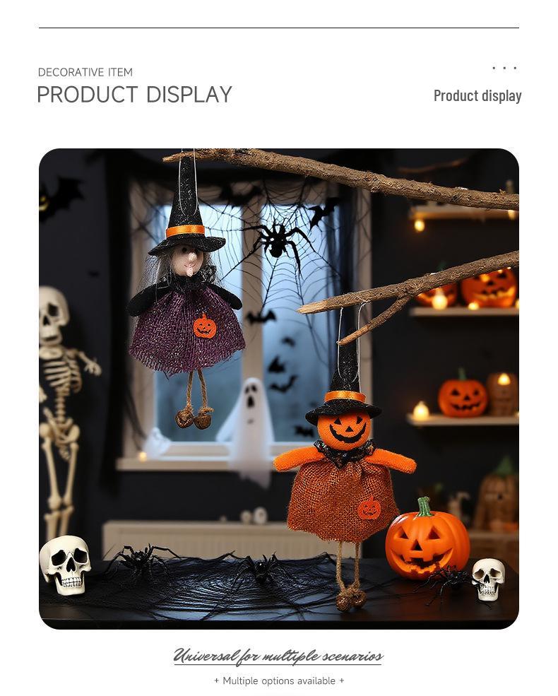 Cartoon Burlap Elf Pumpkin Doll Pendant for Halloween Decorations and Scene Dressing