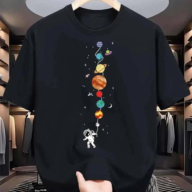Unisexs Clothing Summer Astronaut Planet Print Tshirt Casual Fashion Streetwear Harajuku Tops Cotton Oneck Short Sleeve Tees