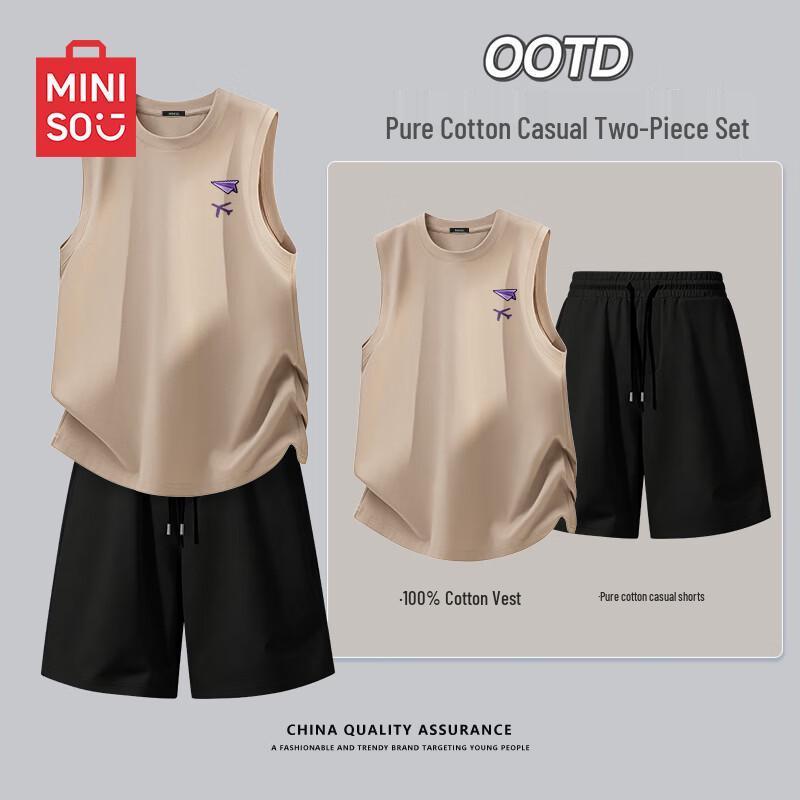 MINISO Men s Pure Cotton Sleeveless T-shirt & Shorts Set L