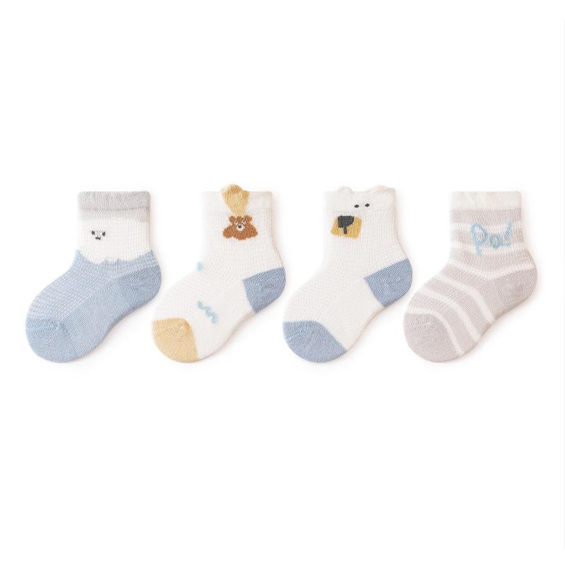 

4 пары/комплект детских носков для девочек и мальчиков, летние тонкие носки для новорожденных 0-8 лет, хлопковые сетчатые детские носки с рисунком для малышей 5-8Y(XL) синий