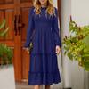 Wedding Guest Dresses For Women  And Winter Solid Color Maxi Dress Round-Neck Smocked Boho Dress A-Line Ruffle Frill Tiered Swing Midi Dress