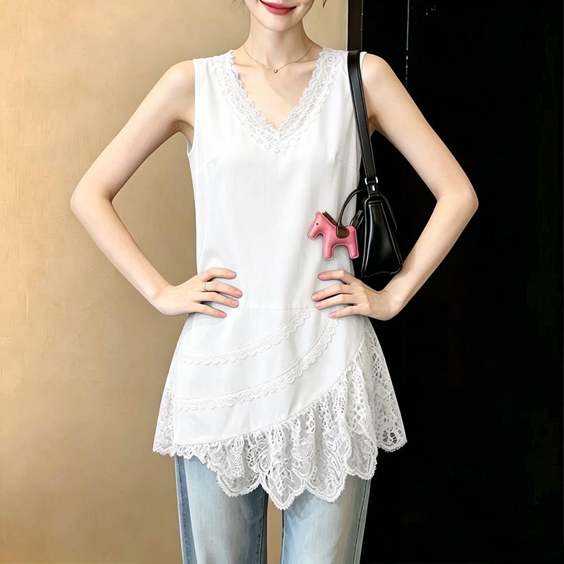 ZANZEA Women Casual V-neck Loose Sleeveless Lace Splice Vest Tops M