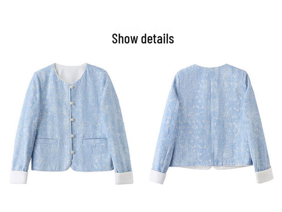 2025 Frühling Damen Retro Pailletten Rundhalsjacke HE5011