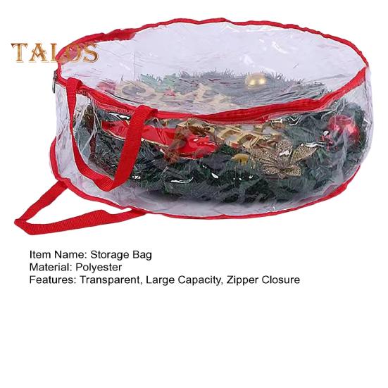 Geantă de depozitare coroană de Crăciun cu mâner Închidere cu fermoar Ghirlande transparente de mare capacitate Mini copaci Organizator rezistent la praf