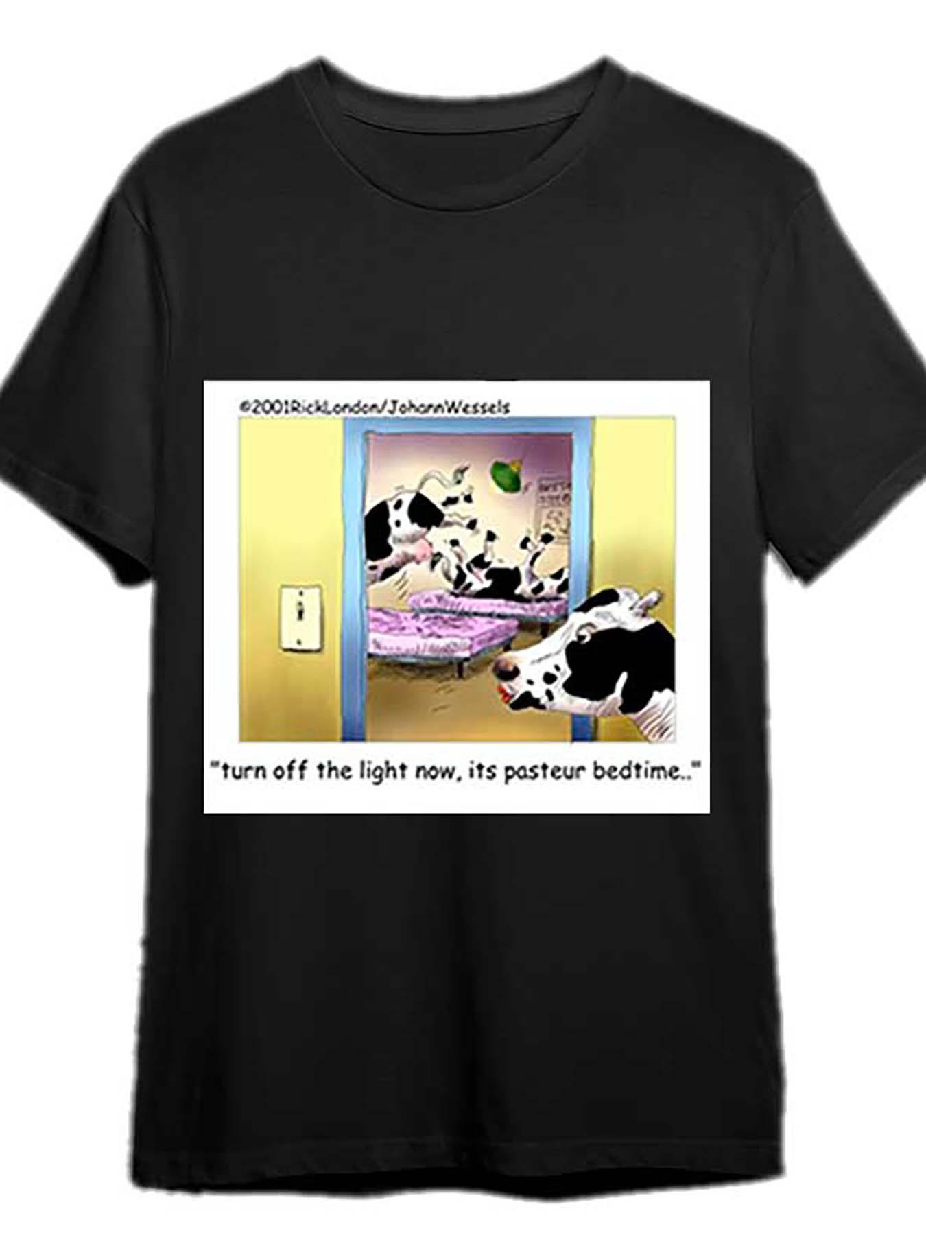 

Men s Funny Pastour Turn Off the Light Cow Print T-Shirt - Black Short Sleeve Humorous Graphic Tee with Sleeping Cows & Light Switch Design XXL