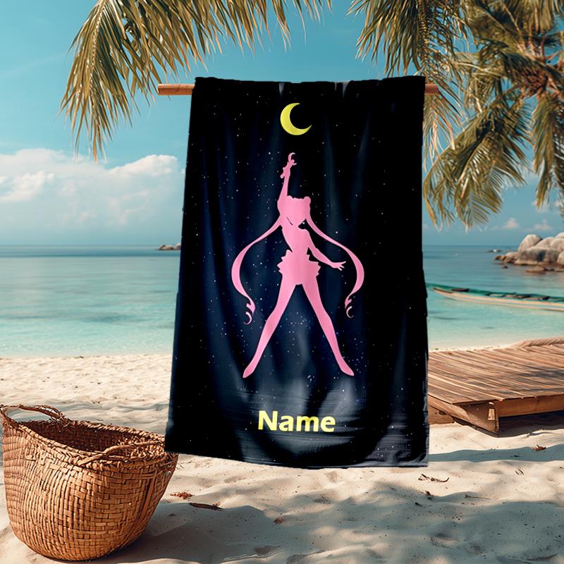 Custom Name Ultra-Soft Beach Towel with Sailor Moon Theme,Ideal for Pool - Camping, Diving - Perfect Travel Essential, Vibrant Beach Towel.