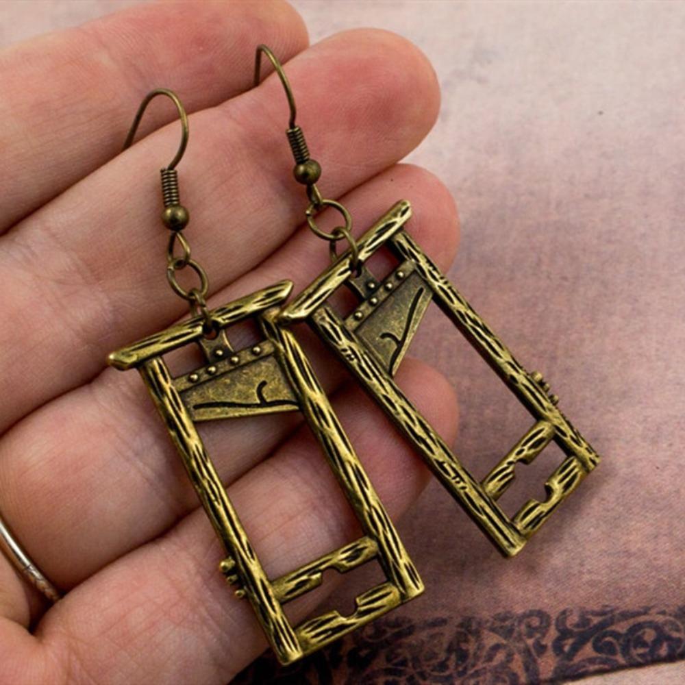 Gothic Black Geometric Hollowed-out Rectangle Guillotine Pendant Dangle Earrings for Women Men Halloween Party Jewelry Gifts
