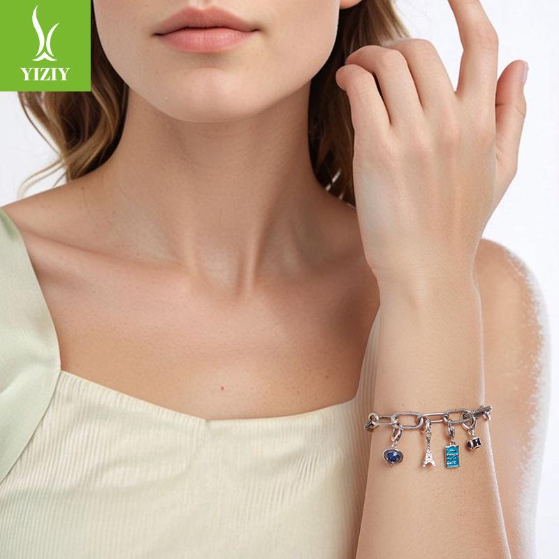 Button Head Can Be Opened And Closed - Global Travel Pendant S925 Sterling Silver Beaded Diy Jewelry Cross-Border