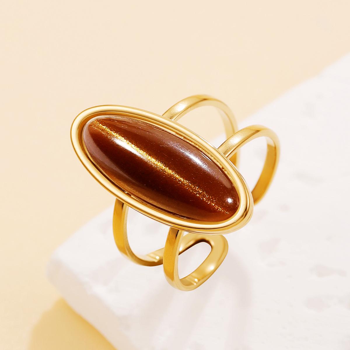 Открытое кольцо из нержавеющей стали с геометрическим узором из разноцветной смолы кофейный