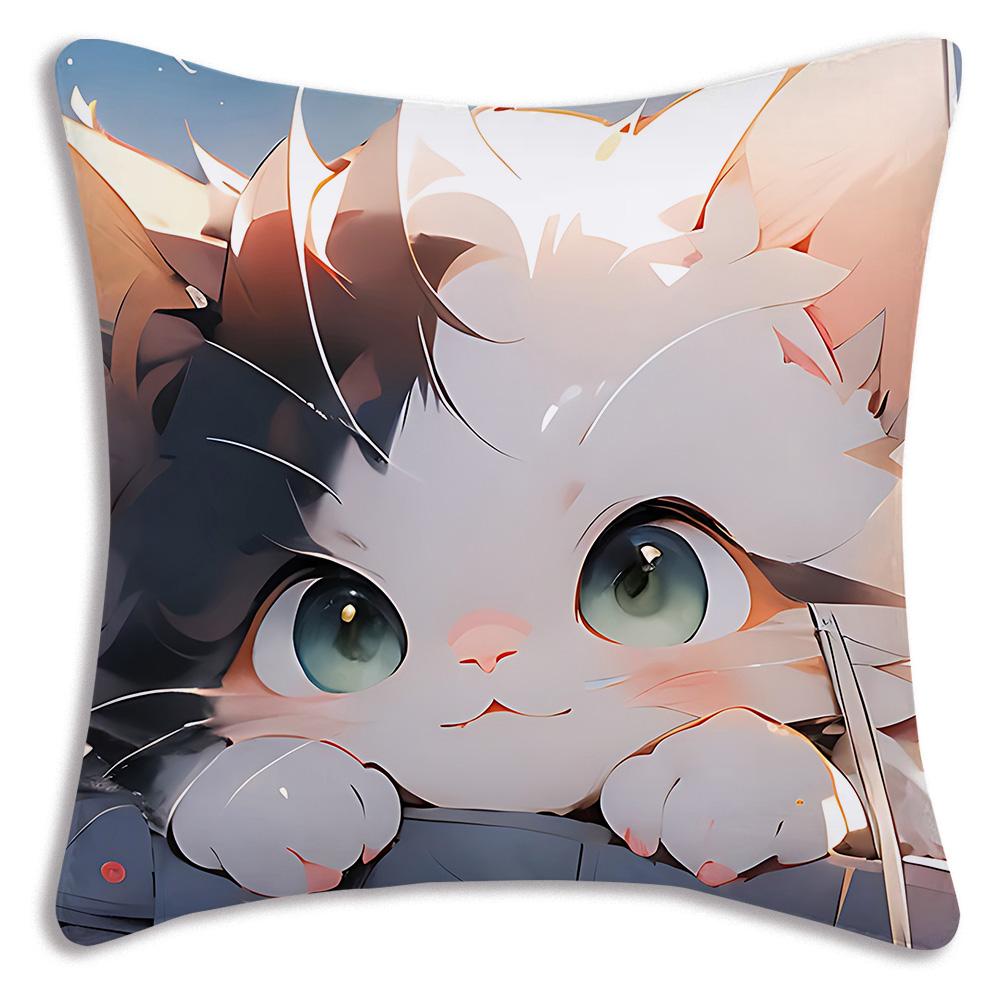 Kawaii Cartoon Cute Cat Gaming Pillow Covers Cartoon Sofa Decorative Home Double-Sided Printing Short Plush Cute Cushion Cover