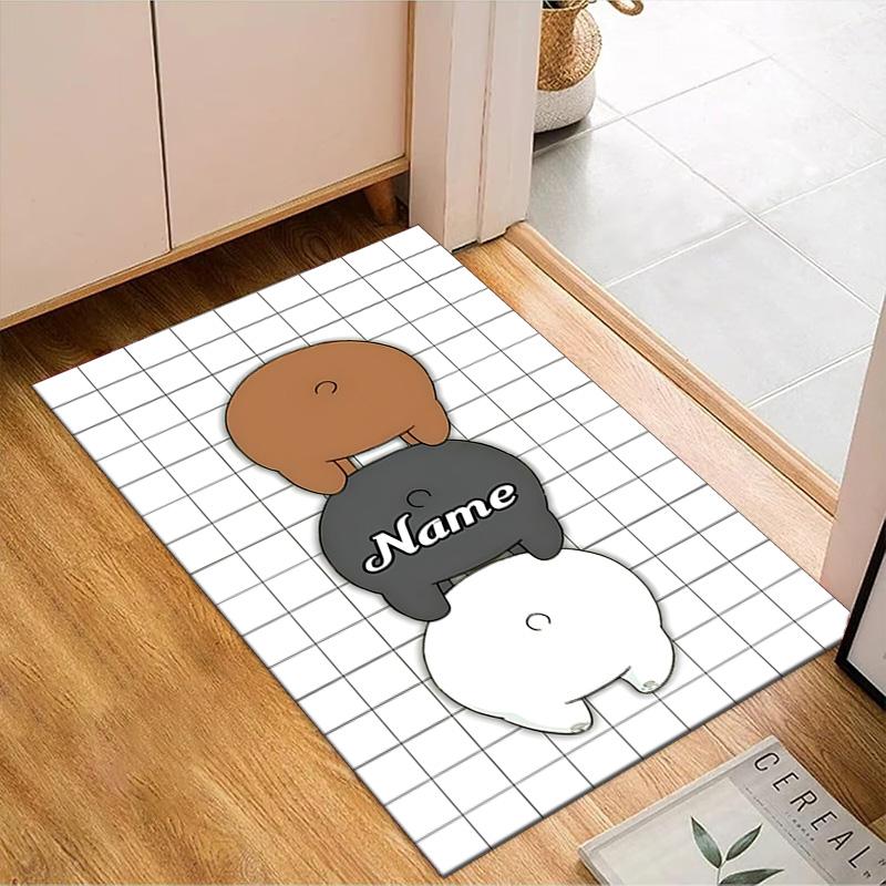 Custom Name Friends Forest Brown Bear Rug for Living Room, Game Rooms, Office, Bedroom, Floor Mat Playful Design, fan gifts Christmas decor
