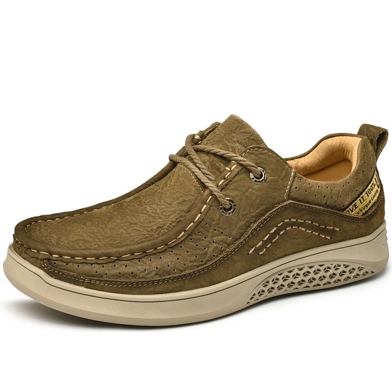 

Трансграничные Большие Размеры Ручной Шов Уличные Походные Повседневные Мужские Кожаные Туфли Обувь для Путешествий Модная Спортивная Мужская Обувь 44 lace-up