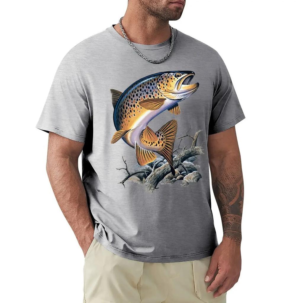Brown Trout Fishing T-Shirt Cool Casual Pride T Shirt Men Unisex New Fashion Tshirt Men Cotton Tees Streetwear#Color(2)