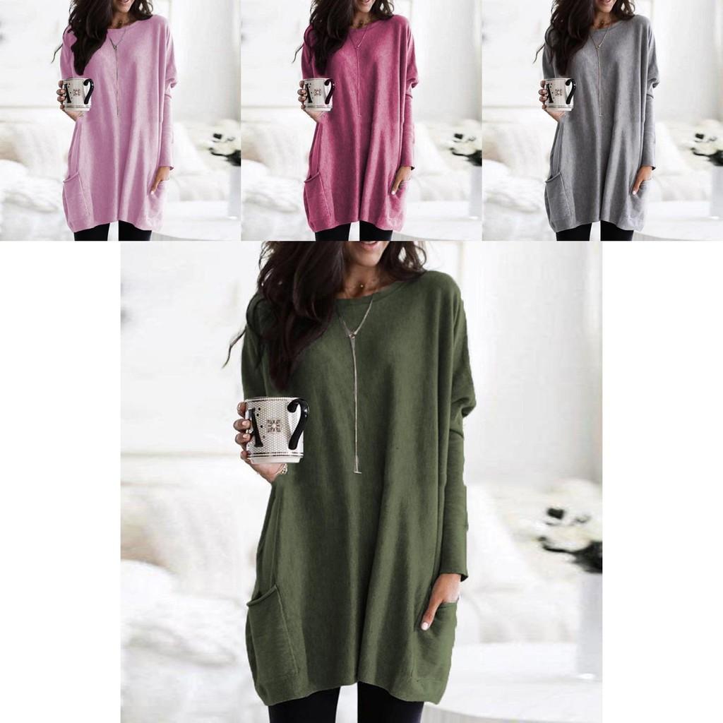 Elegant Women's Jumper Mini Dress Blouse In Vibrant Colors With Two Pockets