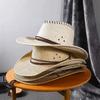 Fashion Plaid Straw Hat Solid Color Western Cowboy Hat Fashion Sunshade Hat for Men and Women