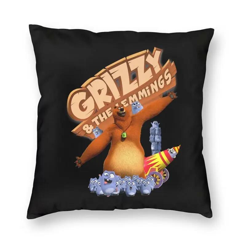 Happy Grizzy And The Lemmings Cushion Cover Sofa Home Decor Cartoon Lemmings Bear Square Throw Pillow Cover 45x45cm