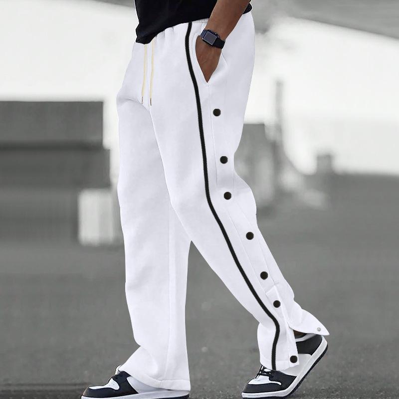 Autumn New Men's Casual Versatile Sports Drawstring Leg Row Button Trousers Large Size Sweat Trousers Man