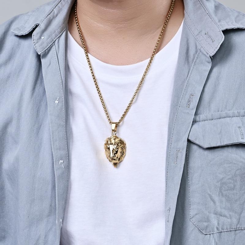 Colgante de acero de titanio con forma de león vintage, estilo punk, con joyas, estilo callejero, para viajes y viajes
