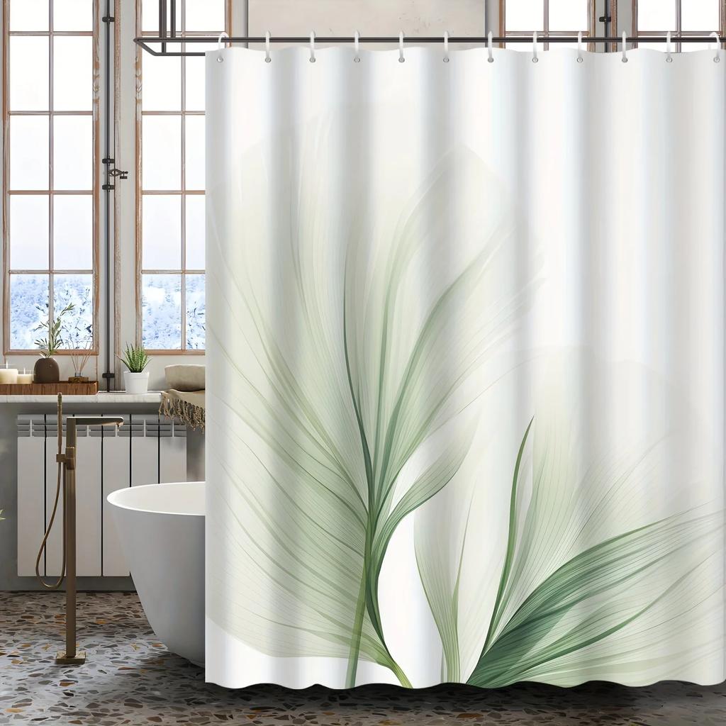 Elegant Green Bamboo Leaves Waterproof Shower Curtain – Perfect For Adding A Fresh And Natural Touch To Your Bathroom Decor