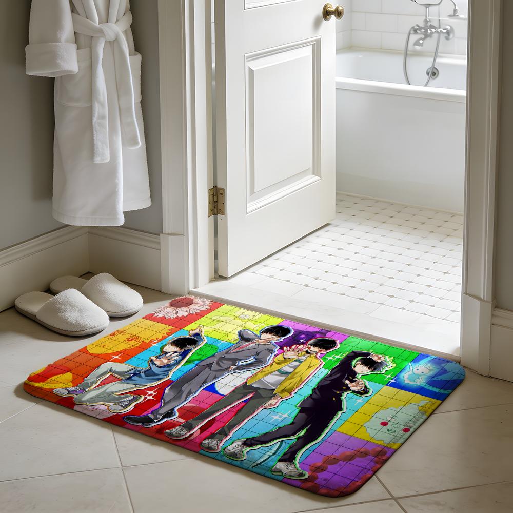 Hot Anime Fun MMob Psycho 100 Floor Mat Soft Flannel Absorbent Mat Non-Slip Rug Home Bedroom Bathroom