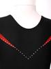 Girls Long Sleeve V Neckline Dance Leotards Shiny Rhinestone Decorated Contrast Color Slim Fit Unitard