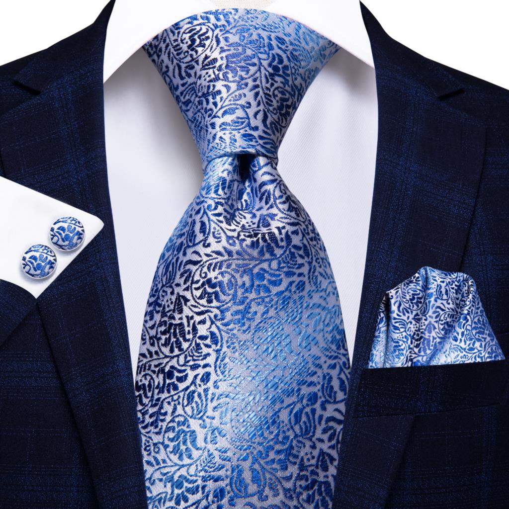 Hi-Tie Navy Blue Striped Silk Wedding Tie For Men Fashion Design Gift Men Necktie Hanky Cufflink Set Business Party Dropshiping