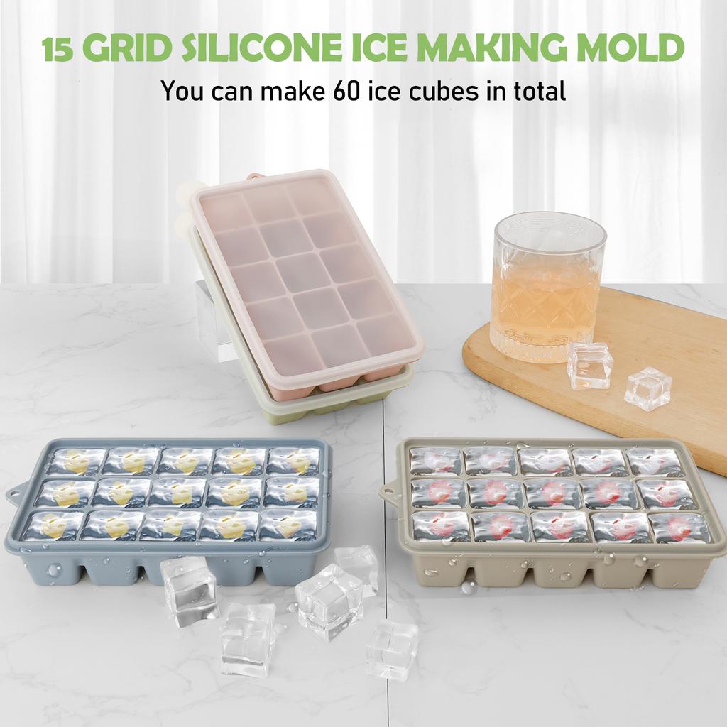 4 Pcs Silicone Ice Cube Mold Reusable Square Ice Cube Molds Easy Release Silicone Ice Cube Tray with Lid for Bar Kitchen Gadgets