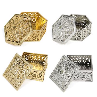 2pcs Mini Treasure Jewelry Storage Box Hollow Gold Foil Candy Gift Treat Boxes Wedding Birthday Party Favors Souvenir Home Decor