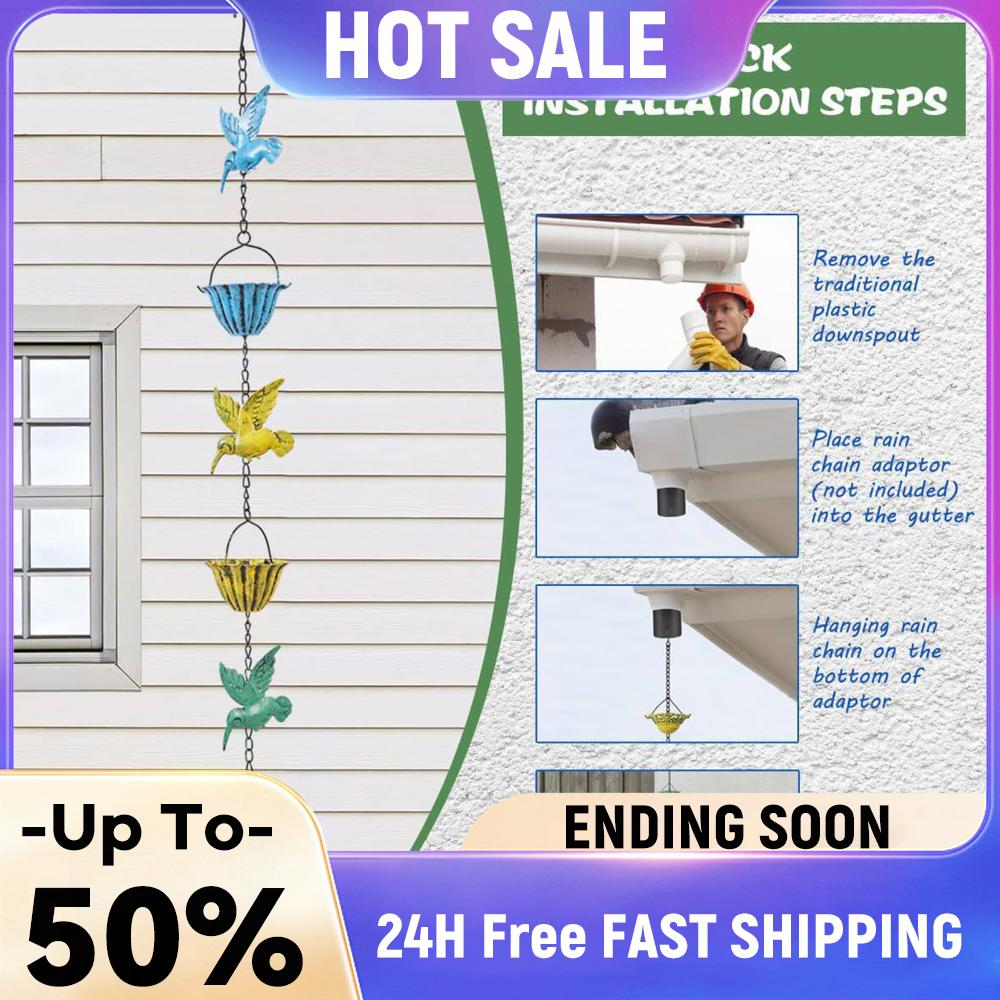 7.87Ft Hummingbird Adjustable Hanging Rain Hutter Chain Decorative Rain Chain Downspout Substitute for Garden Drainage & Eaves