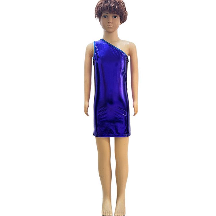 Damen Glänzendes Asymmetrisches Tanzkleid mit Goldprägung - Ärmellos, Einseitig schulterfrei, Rundhalsausschnitt