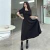 Summer Chic Waist-Cinching Slim Dress with Square Neck and Puff Sleeves