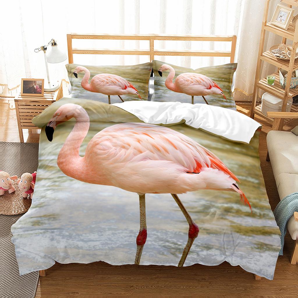 Flamingo-Bettbezug-Set, Wildtiere, Polyester, Bettbezug, Doppelbettgröße, für Kinder, Teenager, Erwachsene, Schlafzimmer-Dekor, Bettwäsche-Set