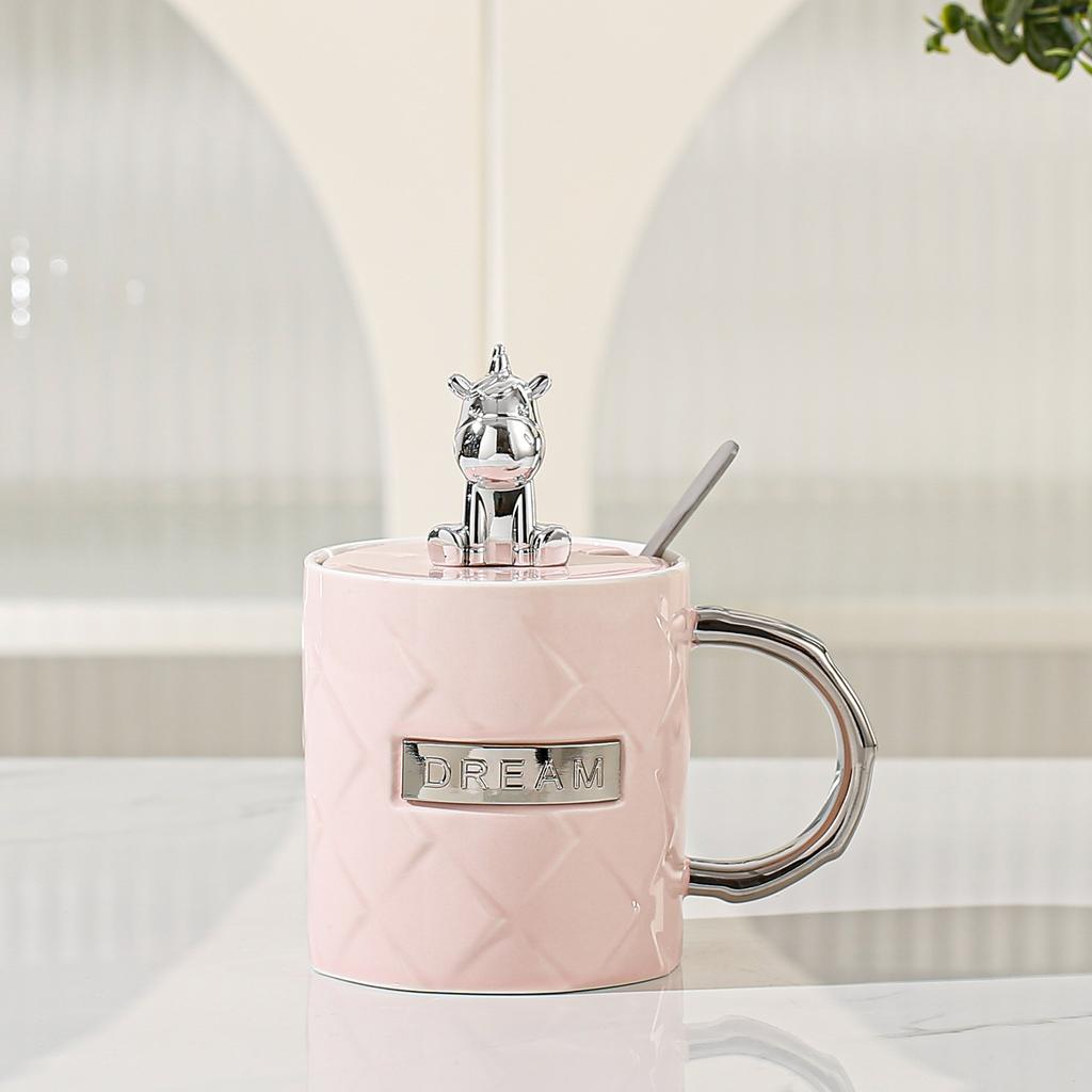 Tazza in ceramica con coperchio e cucchiaio, tazza unicorno, regalo souvenir di alto valore, tazza per studenti
