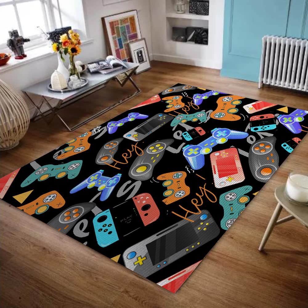 Video Game Carpet Cartoon Gamepad Area Rugs Gamer Controller Floor Mat Non-Slip Home Bedroom Teens Playing Room Decor Doormat