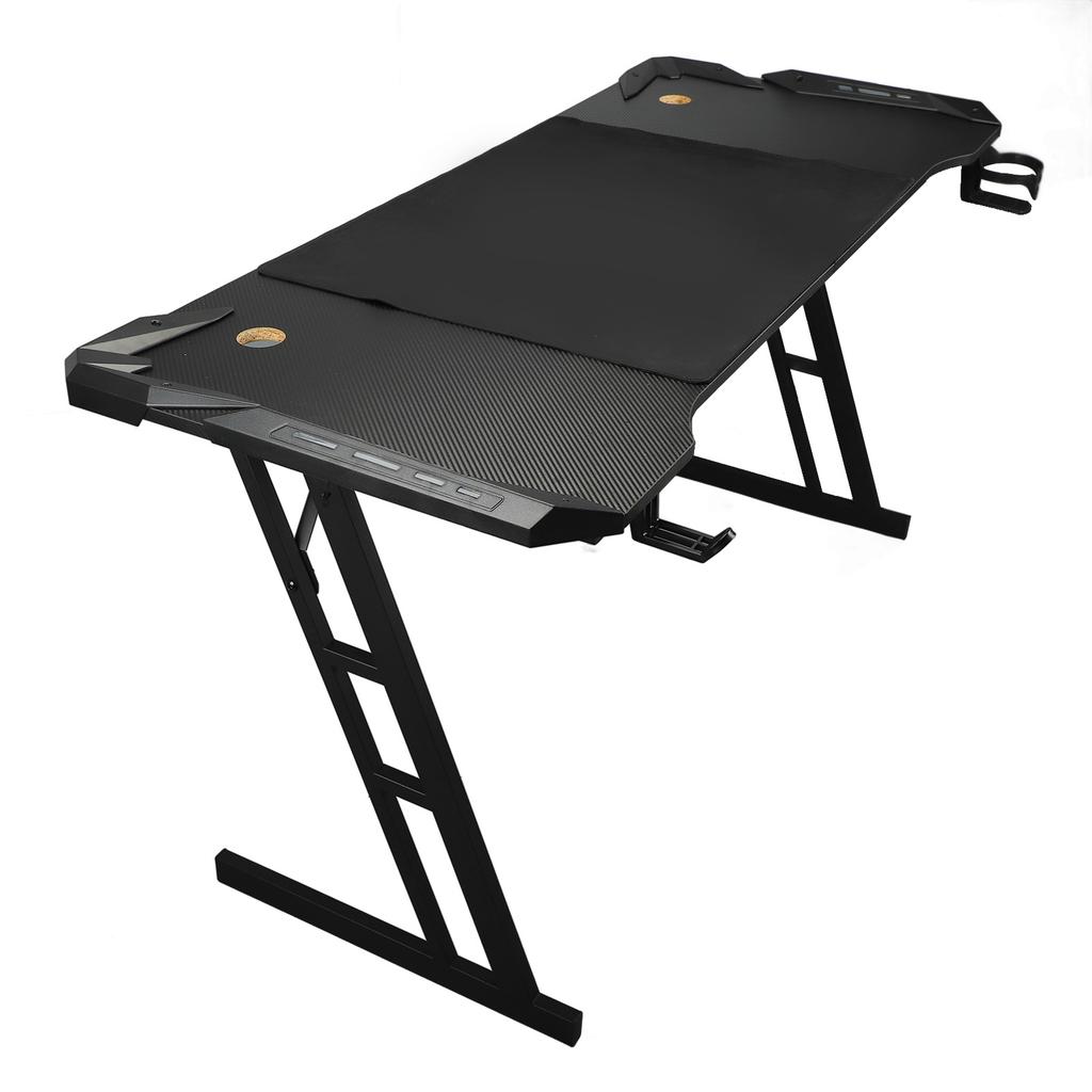 Gaming Desk with Mouse Pad Headphone Holder Steel Leg Removable LED Computer Workstation for