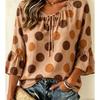 Women's Vintage Polka Dot Blouse V Neck Tie Front Ruffle Sleeve Loose Casual Top Soft Daily Work Vacation Shirt