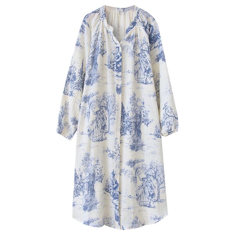 Camice da notte da donna in garza di cotone con scollo a V - Abito versatile di media lunghezza per primavera/estate