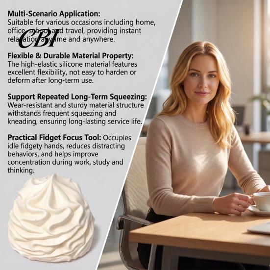 Portable Stress Reliever White Cream Squeeze Ball, Palm Kneading Toy, Soft Texture Decompression Safe Relief Toy for Adults Kids, TPR Fidget