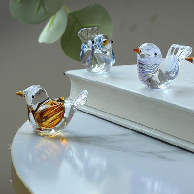 Blown Mini Bird Figurine Handcrafted Glass Tiny Bird Statue Collectible Bird Ornament for Living Room Bedroom