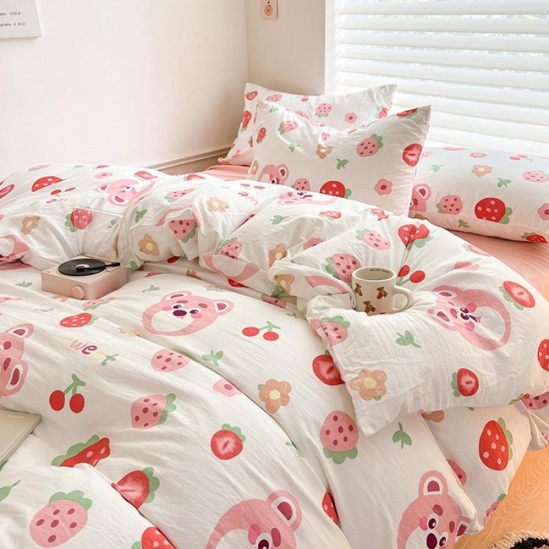 Class A Maternal Infant Grade Washed Cotton Linen 4-Pcs Set Double-Layer Yarn Quilt Cover Dormitory Bed Sheet 3-Pcs Set Household Bedding