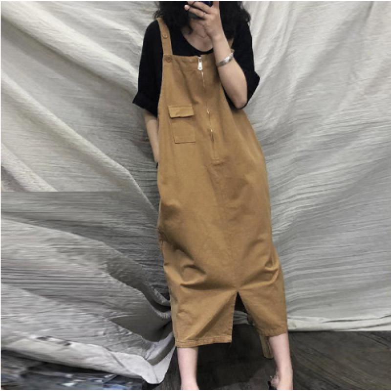 

Korean/Japanese Retro Loose Mid-Length Strap Dress - Women s Slimming Fairy Style One Size хакі