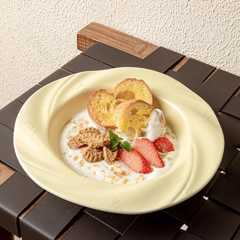Light Luxury Solid Color Ceramic Plate High End Restaurant Pasta Plates Household Afternoon Tea Cake Dessert Plate Tableware