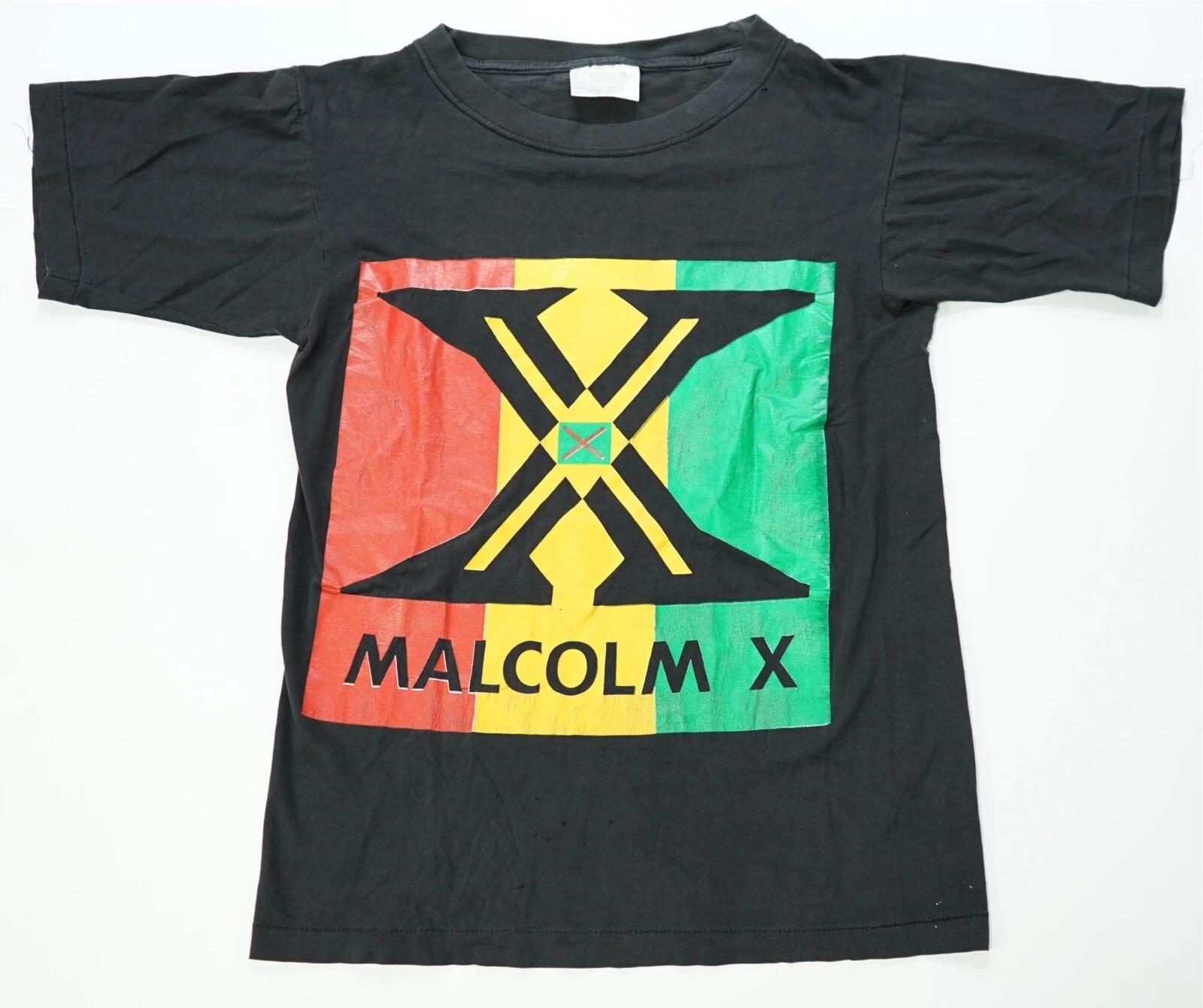 Rare Vintage Malcolm X Spell Out Graphic T Shirt 80s 90s Civil Rights Black SZ S 2XL