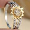 Elegant Sunflower Design Cubic Zirconia Inlaid Ring, Suitable for Party, Daily Wear, Women's  Jewelry