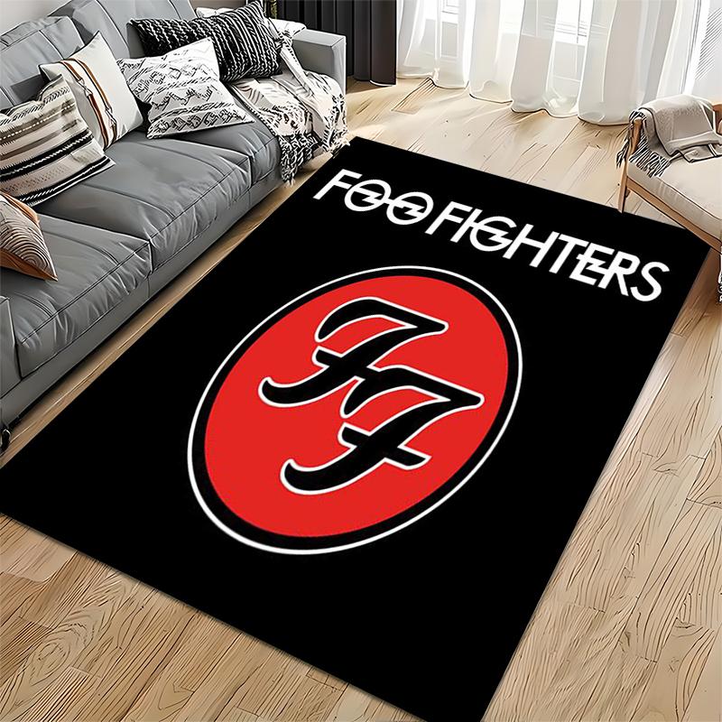Rock Band Area Rug, Foo Fighters FF Red Circle Logo Minimal Black White Print, Rock Music Fan Room Decor, Non-Slip Mat
