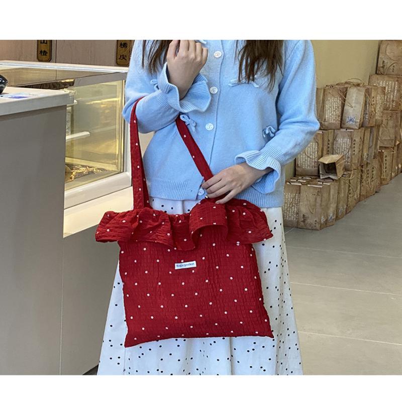 Wave Point All-match Chiffon Women Tote Bag Large Capacity Korean Style Mesh Handbag for Work Commuting