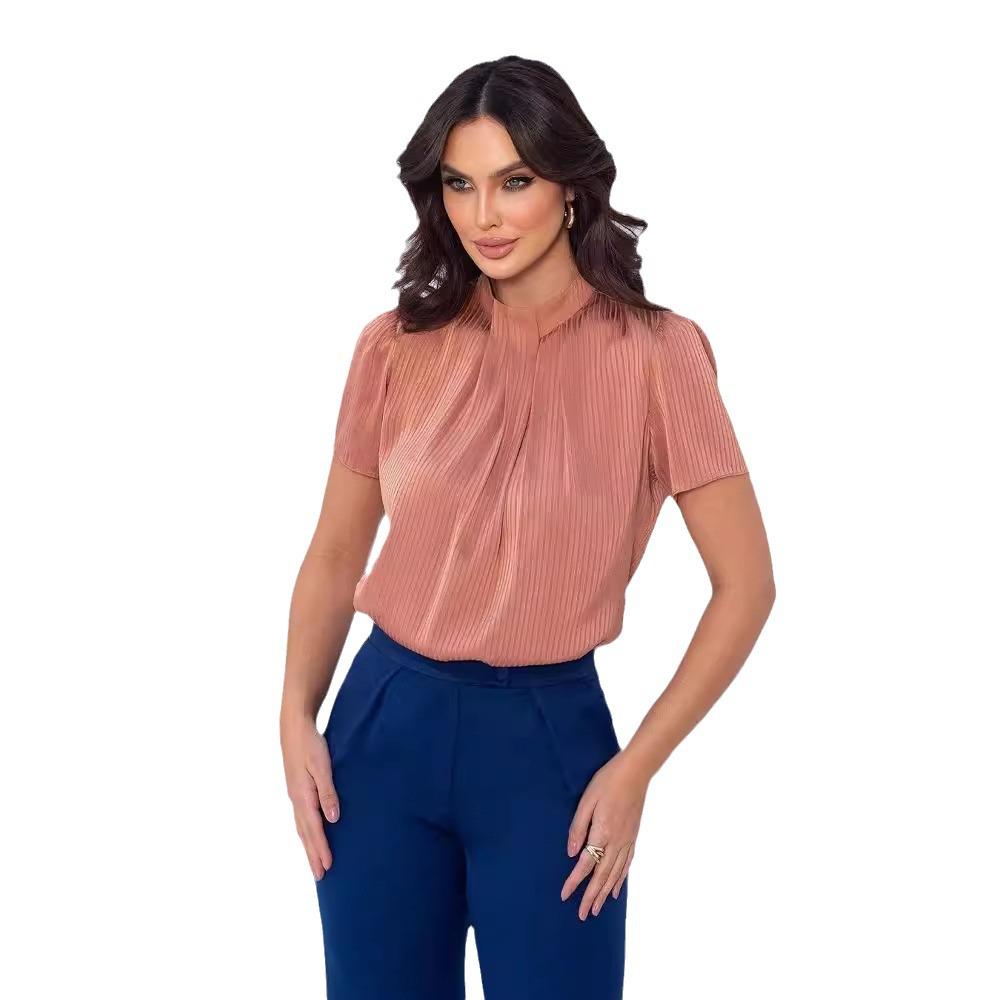 Dámské pruhované tričko s kulatým výstřihem a slim fit střihem na léto 2024